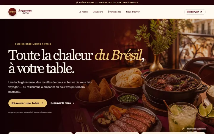 Tela de site de restaurante criado pela AZVEN