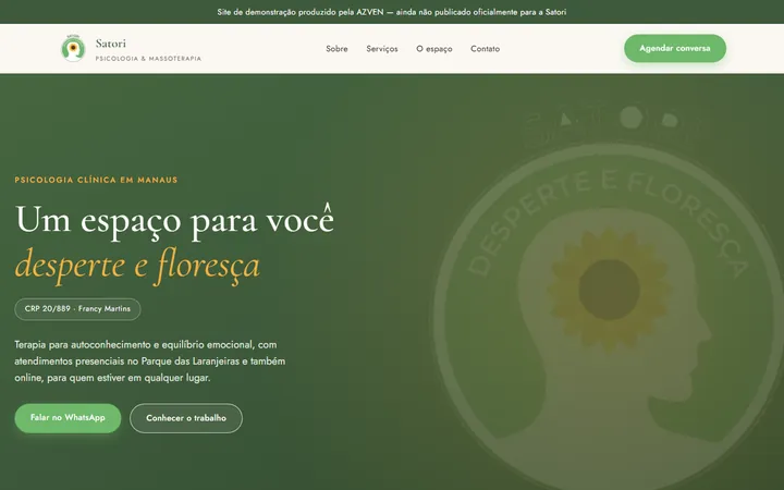 Tela de site de clínica de psicologia criado pela AZVEN